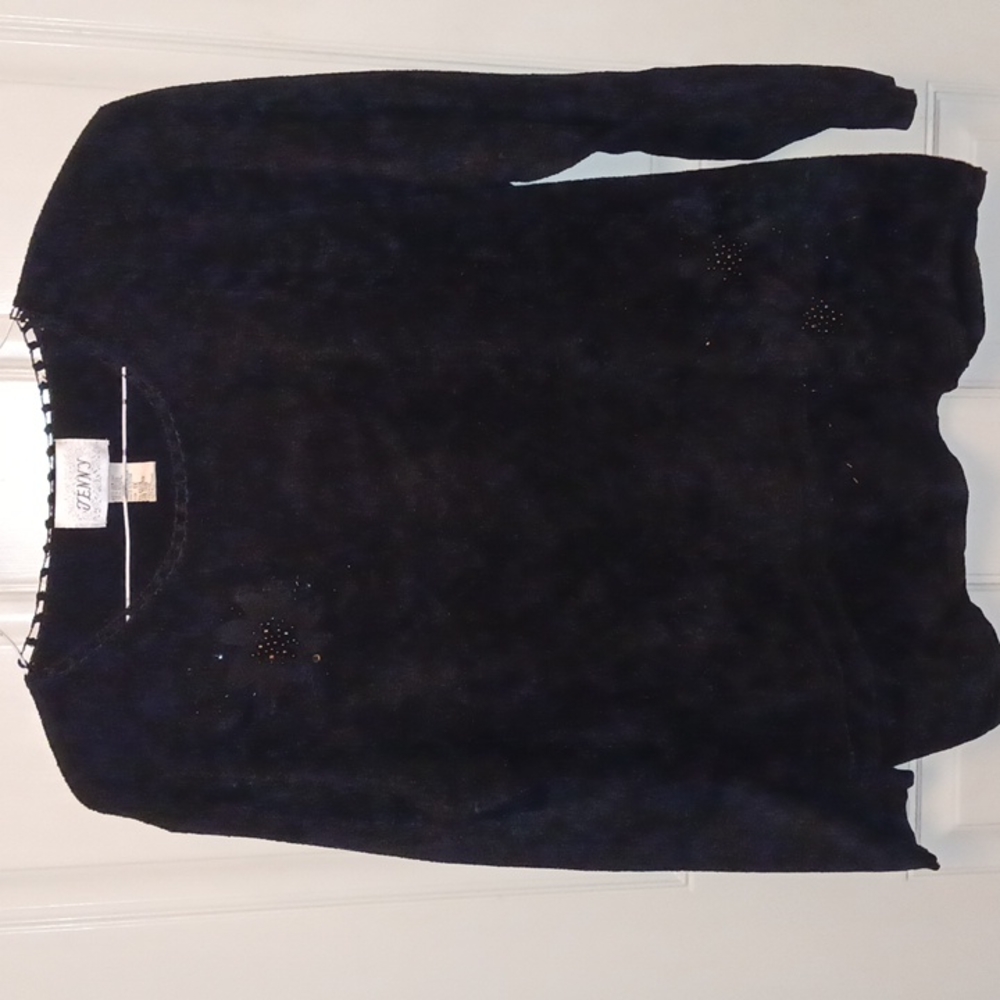Vtg Deep Black Terry/velour tunic